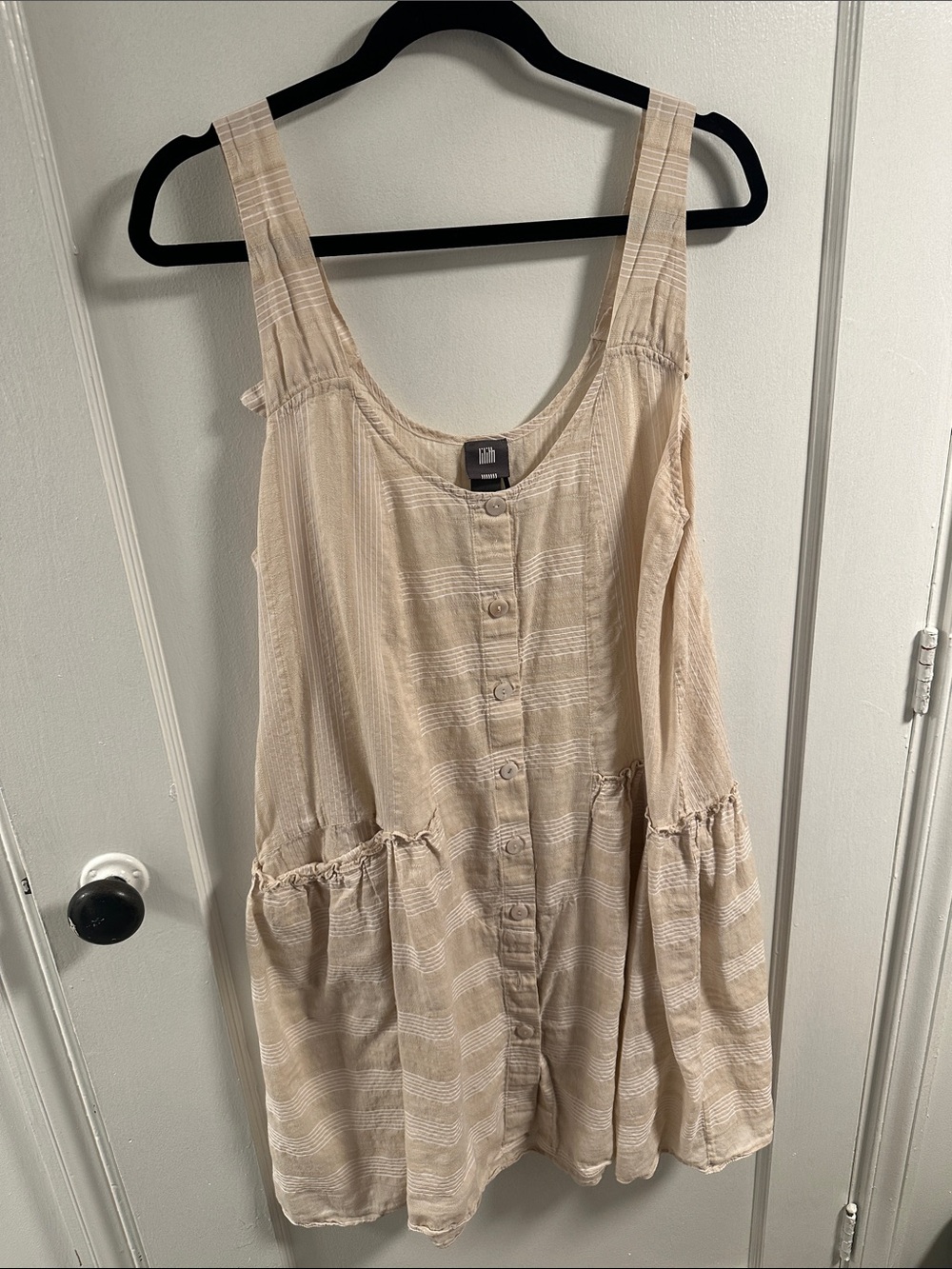 Lilith France Light Beige Button-Front Mini Tunic/Dress with Pockets